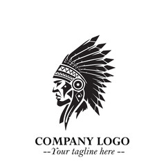 Black and White Tribal Chief Logo Symbol in Bold Traditional Vector Design for Cultural Identity