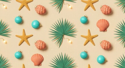 Summer Holiday Fusion of Beach Vibes and Festive Decor on Sandy Background
