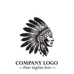 Black and White Tribal Chief Logo Symbol in Bold Traditional Vector Design for Cultural Identity