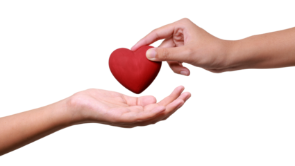 Woman hands giving a red heart, health care, organ donation, family life insurance, world heart day, world health day, praying concept.