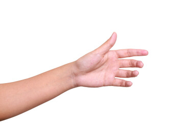 Female hand to hold something isolated on white background with clipping path.