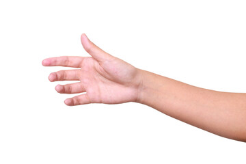 Female hand to hold something isolated on white background with clipping path.