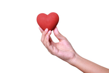 Woman hands giving a red heart, health care, organ donation, family life insurance, world heart day, world health day, praying concept. clipping path.
