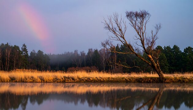 Landscape with rainbow & lake - Powered by Adobe