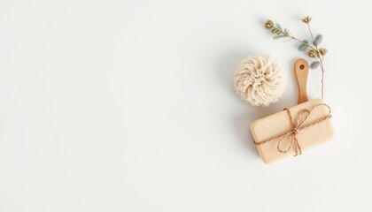 Minimalist composition of bath and body care essentials promoting a serene and refreshing wellness experience