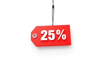 Discount offer for retail shoppers showing sale tag with percentage savings and string attached on a clean white background