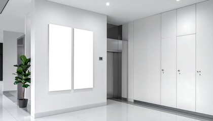 Modern Minimalist Interior with Blank Canvas and Elevator.