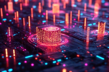 Glowing digital circuit representing secure identity protection technology