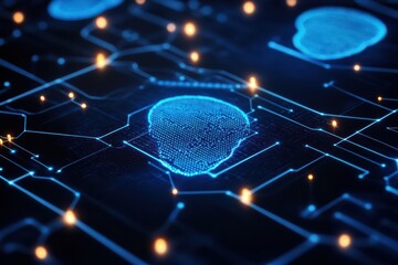 Digital identity protection visualized as a glowing fingerprint on a futuristic circuit board network