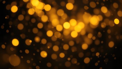 Abstract depiction of luminous gold colored light orbs floating against a backdrop of deep shadow creates a dreamy aesthetic