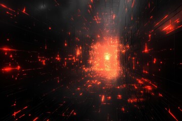 Abstract digital neural network powered by artificial intelligence glowing with red energy