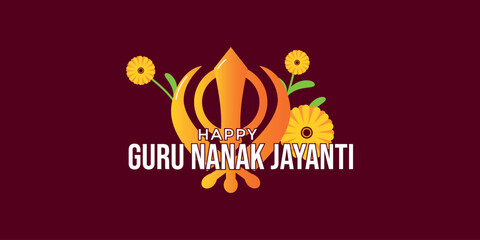 Guru Nanak Jayanti indiana greeting banner. Symbol of sikhism, flower, text. Vector illustration
