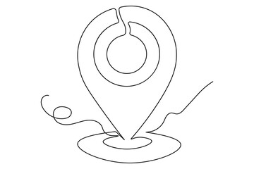 Modern minimalist location icon in one continuous line art outline