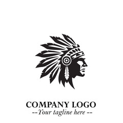Black and White Tribal Chief Logo Symbol in Bold Traditional Vector Design for Cultural Identity