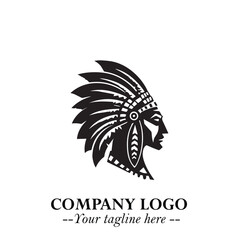 Obraz premium Black and White Tribal Chief Logo Symbol in Bold Traditional Vector Design for Cultural Identity