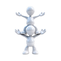 Fototapeta premium Glossy 3D Human Figures Stacking Pose on Transparent Background