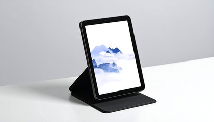 Fototapeta premium A digital tablet, propped upright on a magnetic, foldable cover