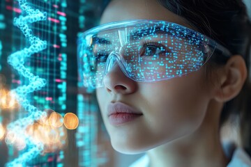 Biotech scientist uses augmented reality glasses to manipulate digital data displays