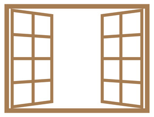 Open Window Vector Illustration with Wooden Frame Design on Transparent Background. open window with wooden shutters