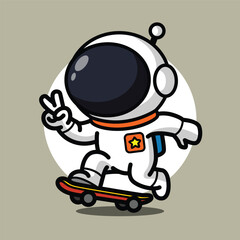Cute Astronaut Riding Skateboard Illustration for Space Cartoon Character and Fun Sport Mascot Design