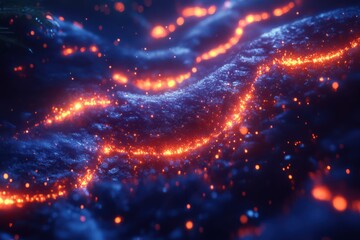 Glowing energy particles illuminate abstract genetic editing visualization