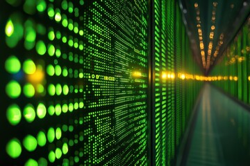 Abstract digital data flowing on a high tech cybersecurity warning screen