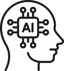 Artificial Intelligence Head Icon. AI Brain Chip Vector Illustration