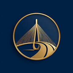 Minimal and modern logo for an architect company depicting a golden bridge over a river on a blue background.   made with generative AI