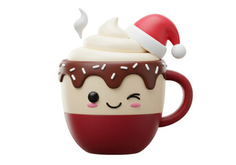 Isolated adorable Christmas holiday cappuccino or hot chocolate with Santa hat, warm mood