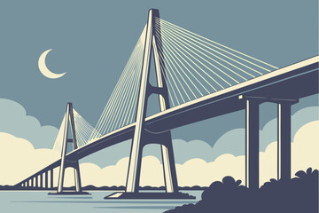 Naklejka premium Ravenel Bridge in Charleston, South Carolina, soaring cable-stayed span glowing white against evening sky