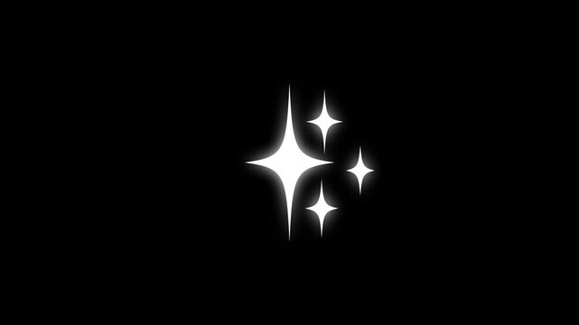 Twinkle star animation, Glitter sparkle animated on black background, white cartoon, flat, vector, Blinking retro vector stars and dots, twinkling starry night sky, Glowing stars sparkle on 4k video