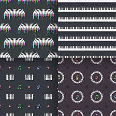 Set Seamless Pattern Abstract Elements Concert, Performance, Music Piano Keys Notes Vector Design Style Background Illustration Texture For Prints Textiles, Clothing, Gift Wrap, Wallpaper, Pastel