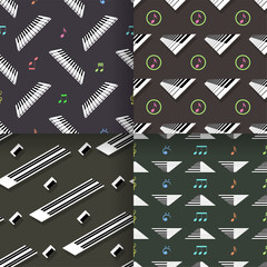 Set Seamless Pattern Abstract Elements Concert, Performance, Music Piano Keys Notes Vector Design Style Background Illustration Texture For Prints Textiles, Clothing, Gift Wrap, Wallpaper, Pastel