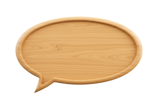 Isolated speech bubble blank wood grain. Dialogue balloon shape for a creative message