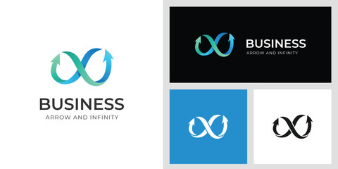 Infinity Arrow Business Logo Design with Abstract Looped Arrow Symbolizes Progress Graphic Concept for Business, Technology, Finance, Startup, and Corporate Branding