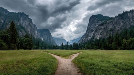 Obraz premium Yosemite valley fork in the road