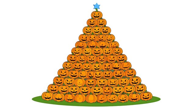 A Pyramid of Jack-o'-Lanterns, Festive Halloween Display Illustration