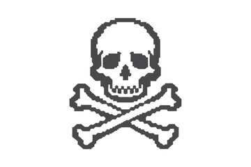 Pixelated Skull and Crossbones on a White Background for Digital Graphics