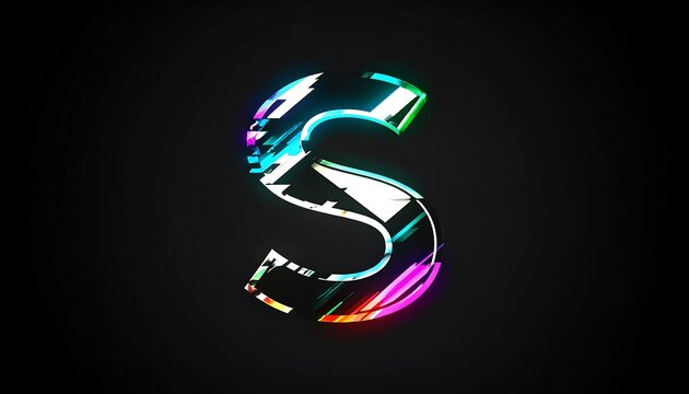 Abstract and Colorful Letter S on Black Background with a Glitch Effect