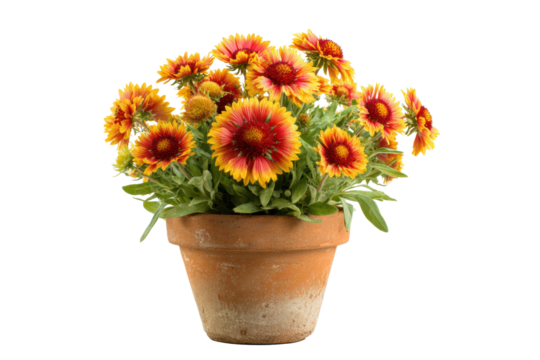Gaillardia Blanket Flower in Pot on Transparent Background