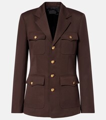 Elegant beige blazer designed for women's professional attire a white background