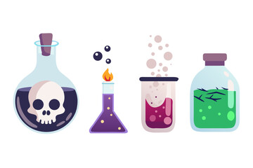 Halloween potion bottles with skull and poison