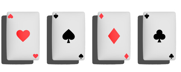3D Playing Card Set: Hearts, Spades, Diamonds, and Clubs