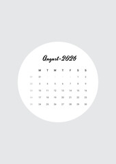 Monthly Calendar August 2026