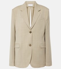 Elegant beige blazer designed for women's professional attire a white background