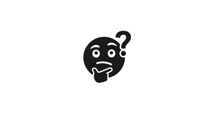 Black thinking emoji icon with a question mark, symbolizing contemplation, confusion, and inquiry. A graphic representation of doubt, problem-solving, and critical thinking