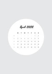 Monthly Calendar April 2028