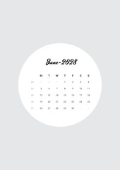 Monthly Calendar June 2028