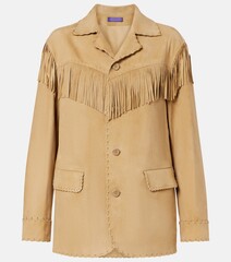Elegant beige blazer designed for women's professional attire a white background