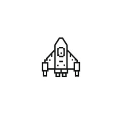 Pixelated Spaceship Icon with Retro Aesthetic and White Background Design